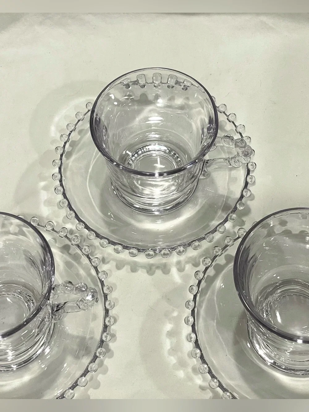 Imperial Glass “Candlewick” Crystal Beaded Teacup & Saucer Set (x3) | VTG | EUC